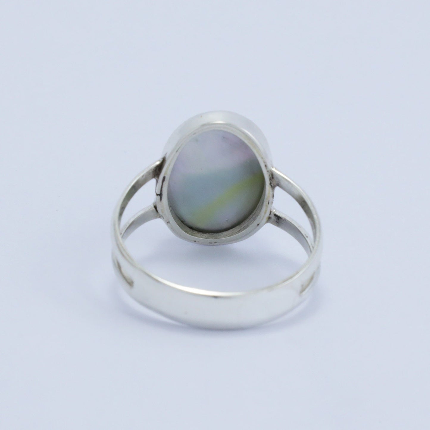 oval blue pearl ring 925 sterling silver split shank ring and high polish finishing