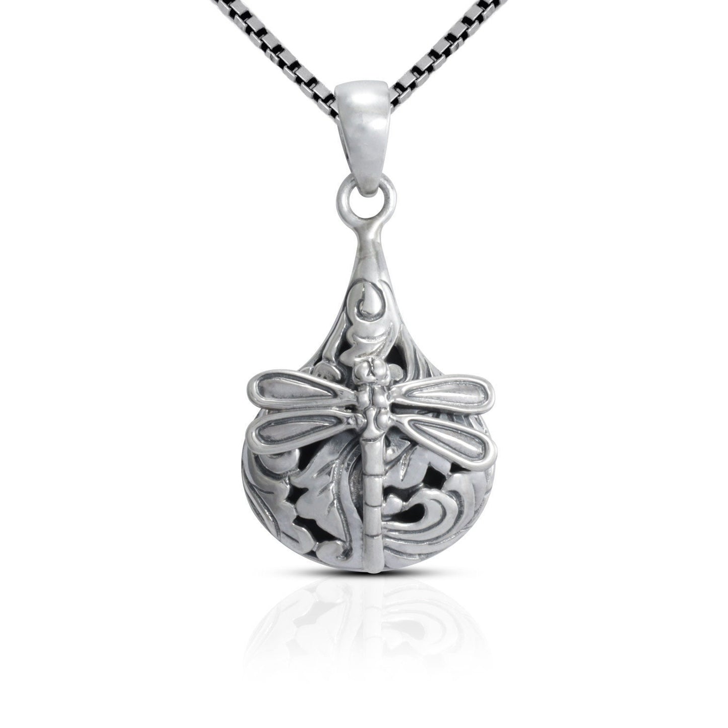 drop pendant 925 sterling silver decorated with dragonfly ornament and swirl filigree art