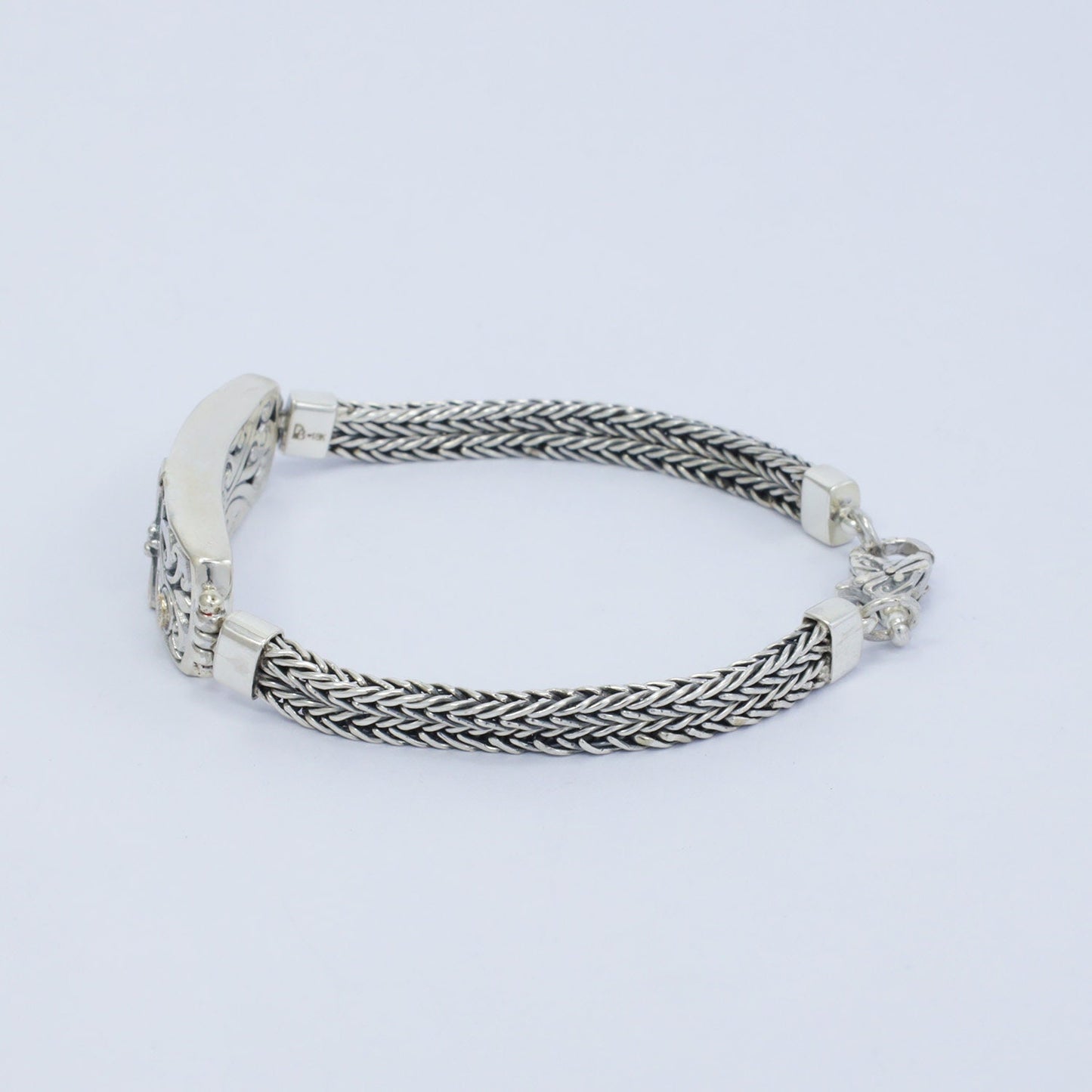 chain bracelet 925 sterling silver with real diamond, filigree ornament bar and 18K yellow gold