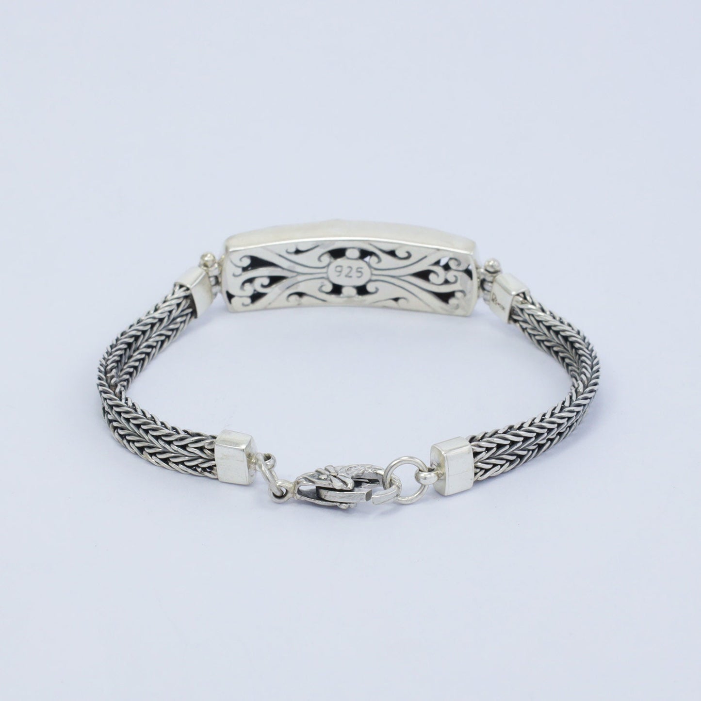 chain bracelet 925 sterling silver with real diamond, filigree ornament bar and 18K yellow gold