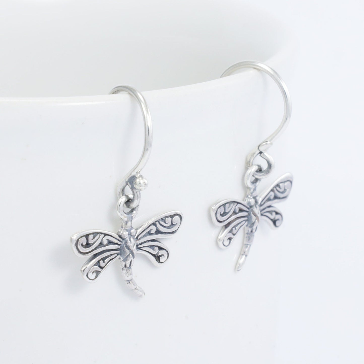 tiny dragonfly earrings 925 sterling silver decorated with filigree ornament