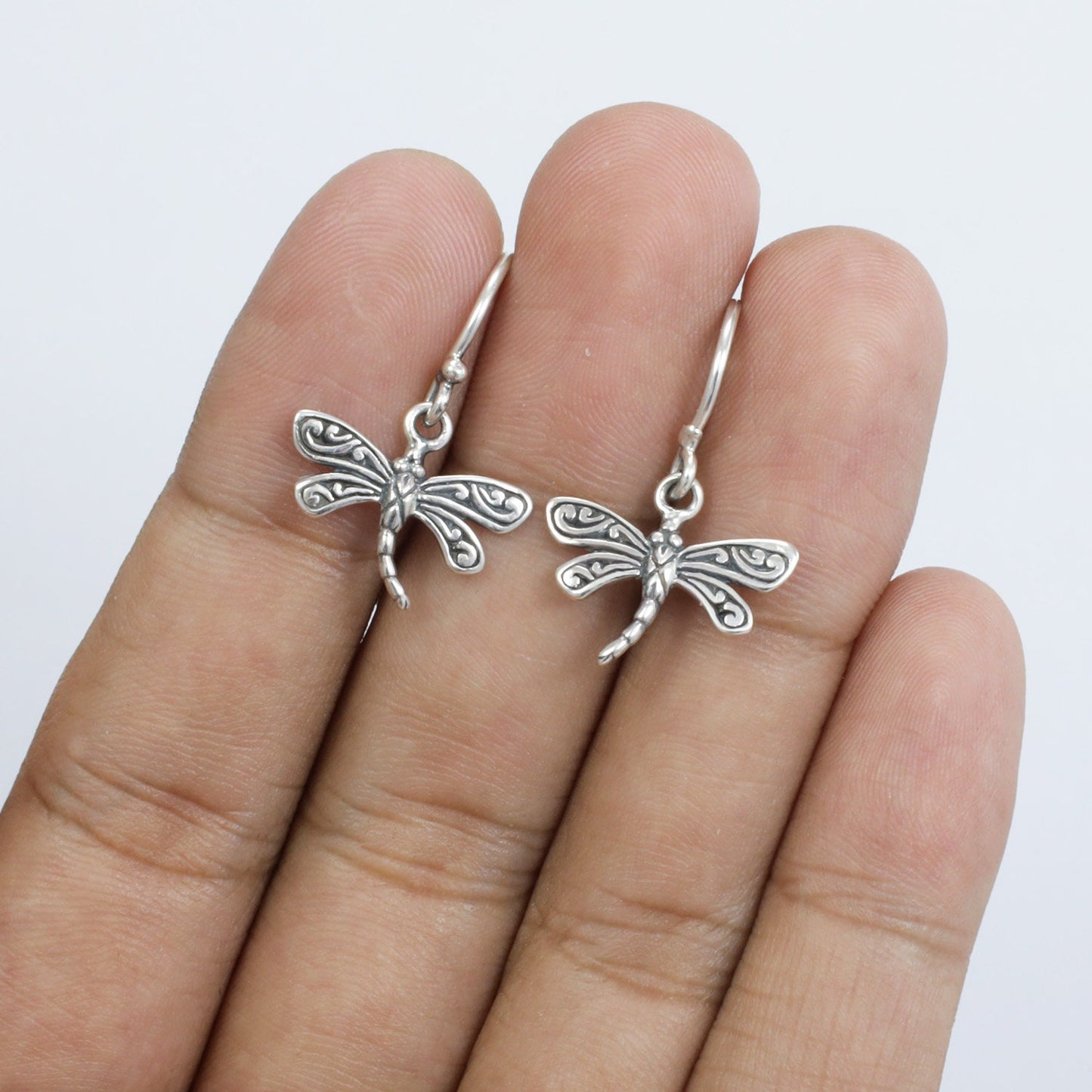 tiny dragonfly earrings 925 sterling silver decorated with filigree ornament