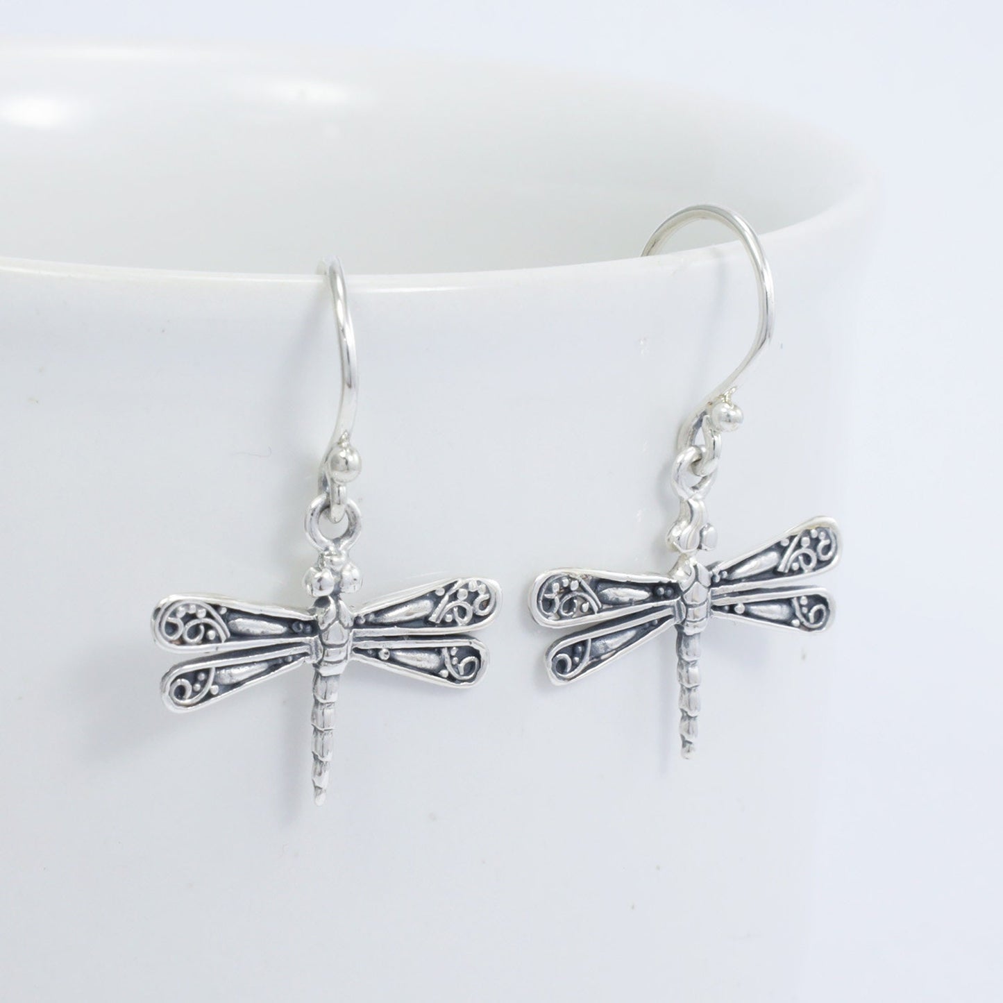 925 sterling silver dragonfly earrings decorated with filigree ornament