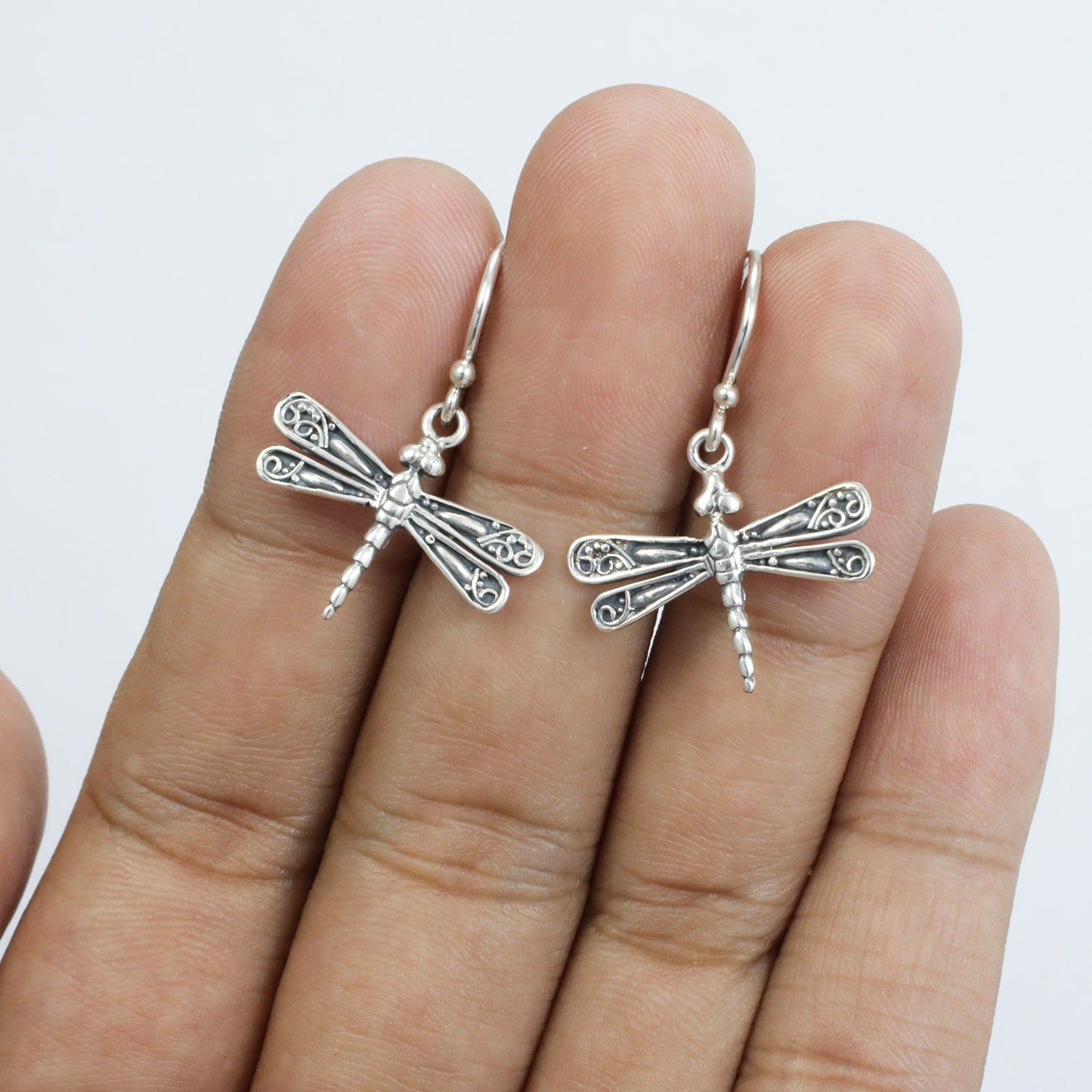 925 sterling silver dragonfly earrings decorated with filigree ornament