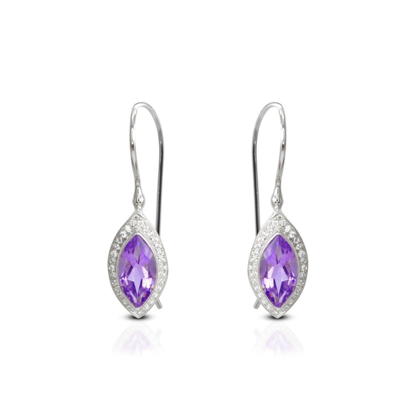 marquise amethyst earrings 925 sterling silver rhodium coated with kidney lock