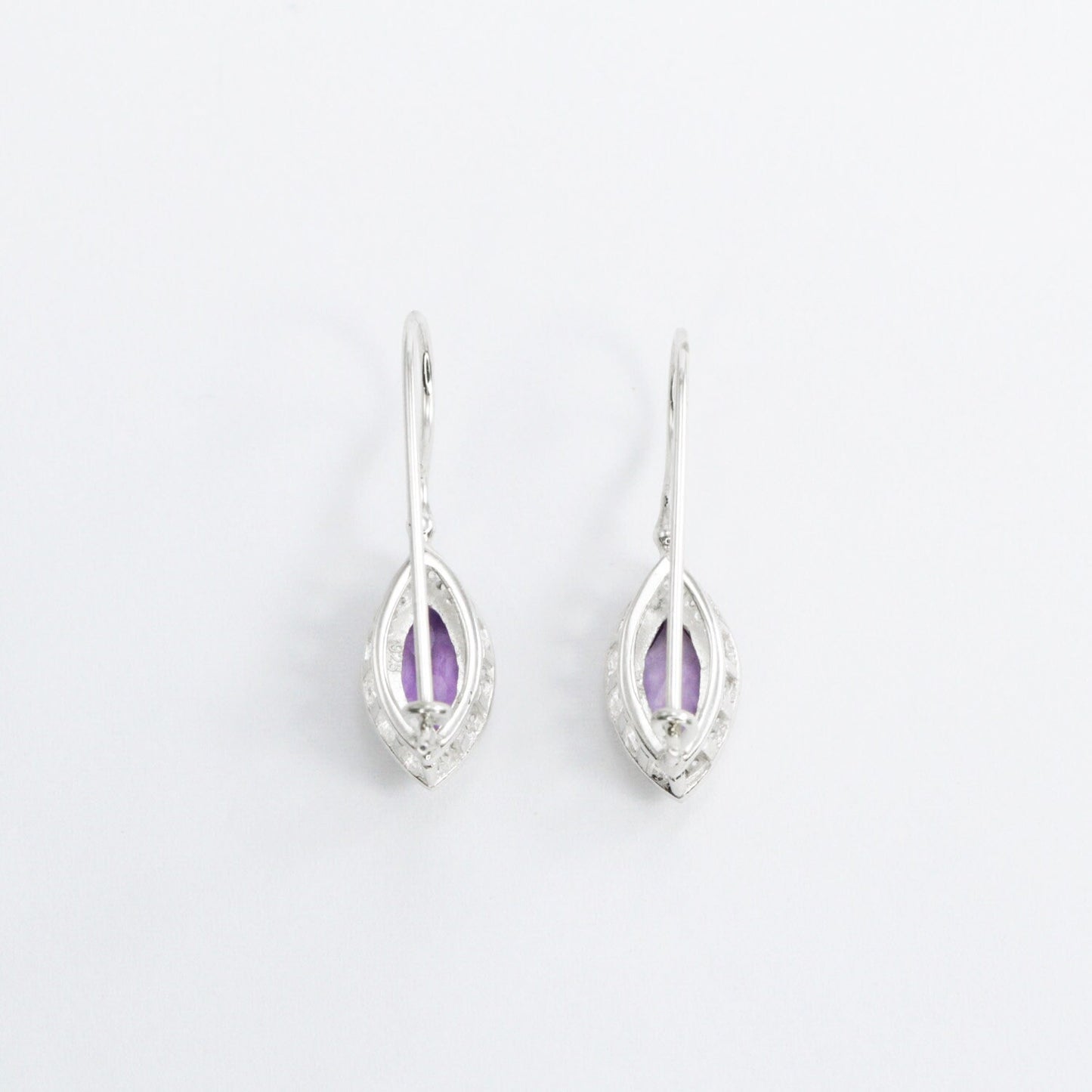 marquise amethyst earrings 925 sterling silver rhodium coated with kidney lock