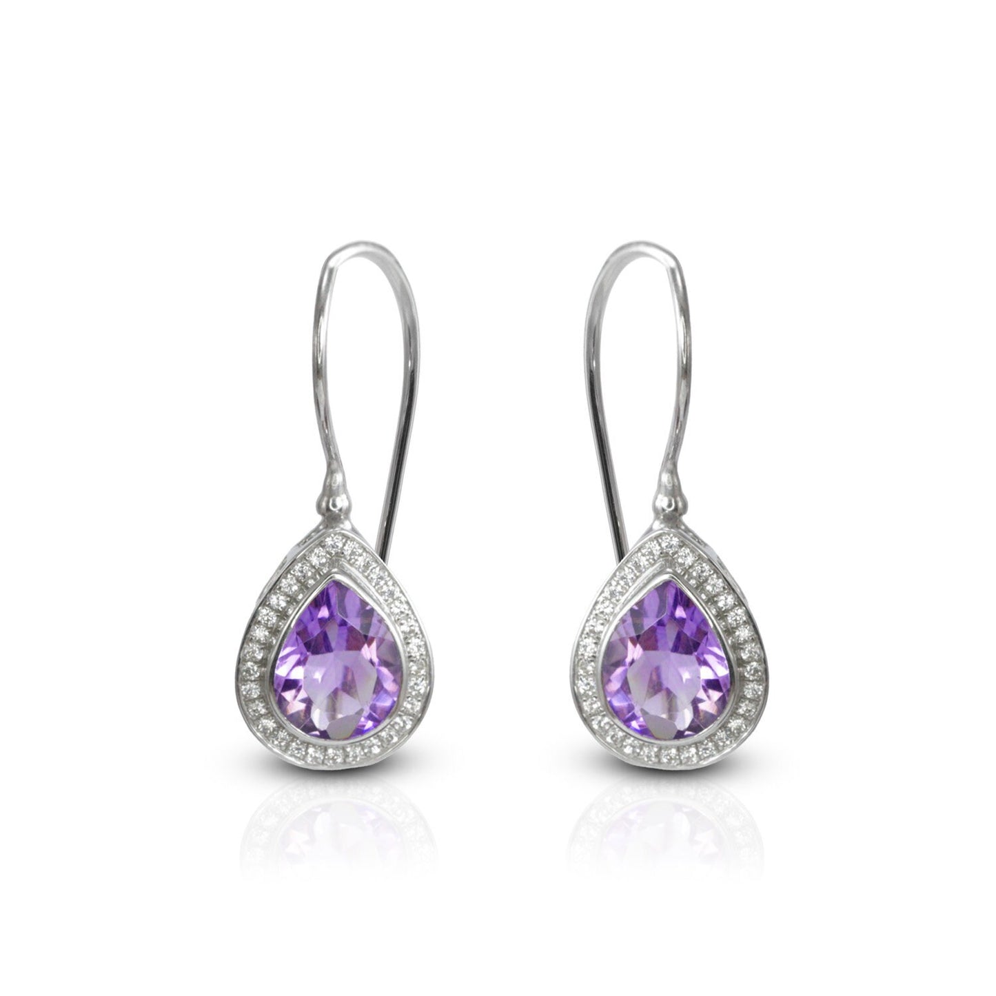 drop amethyst earrings 925 sterling silver rhodium coated with kidney lock