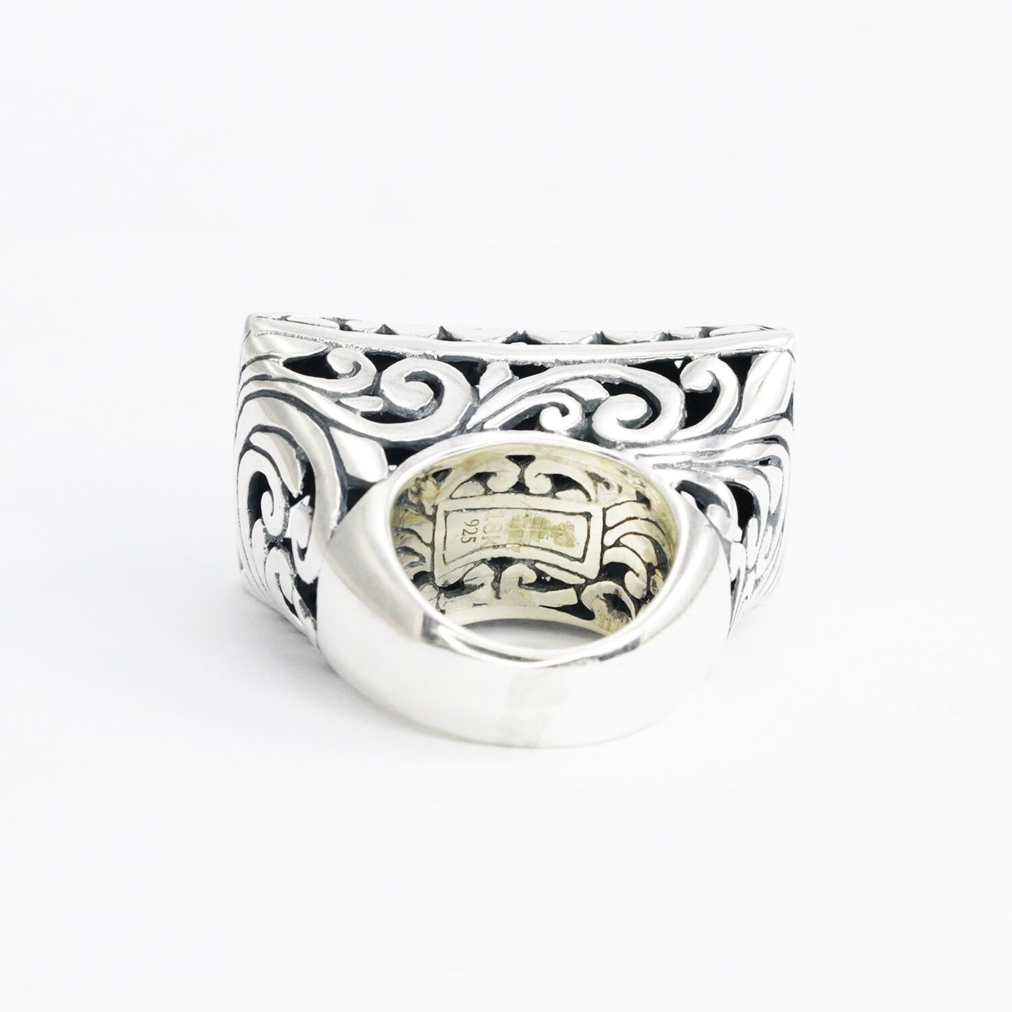 large ring 925 sterling silver with 18K yellow and exotic filigree ornament