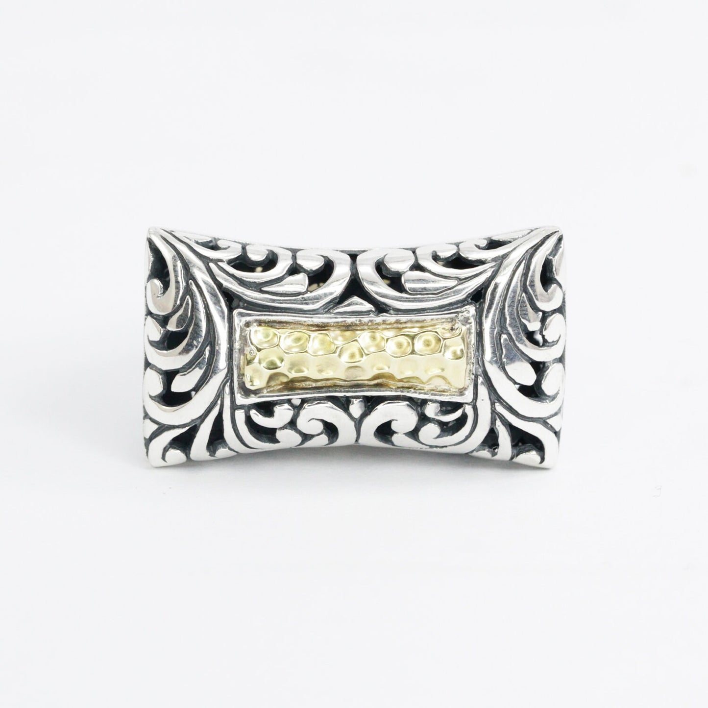 large ring 925 sterling silver with 18K yellow and exotic filigree ornament