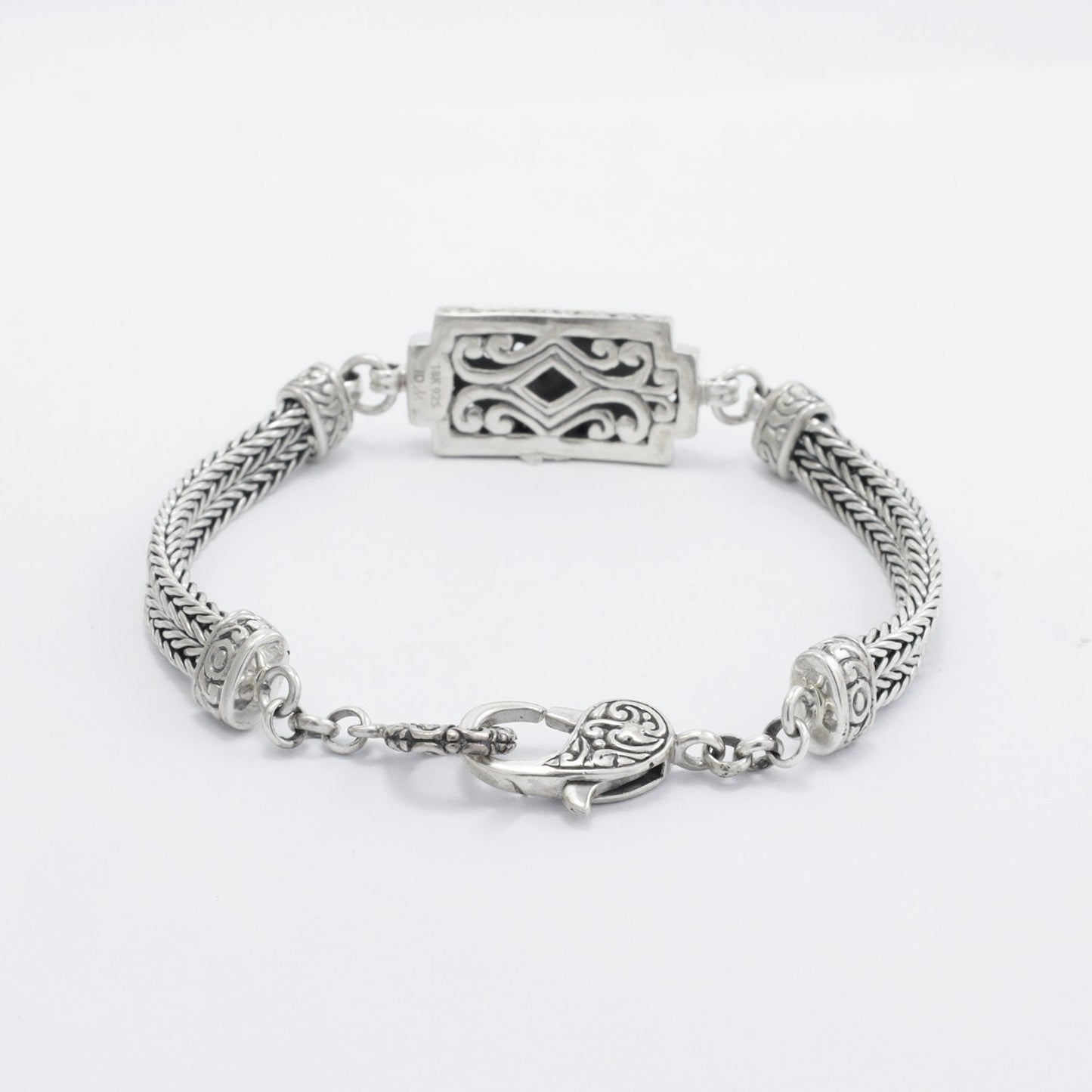 black diamond bracelet 925 sterling silver and 18K yellow gold with bar ornament and lobster claw lock