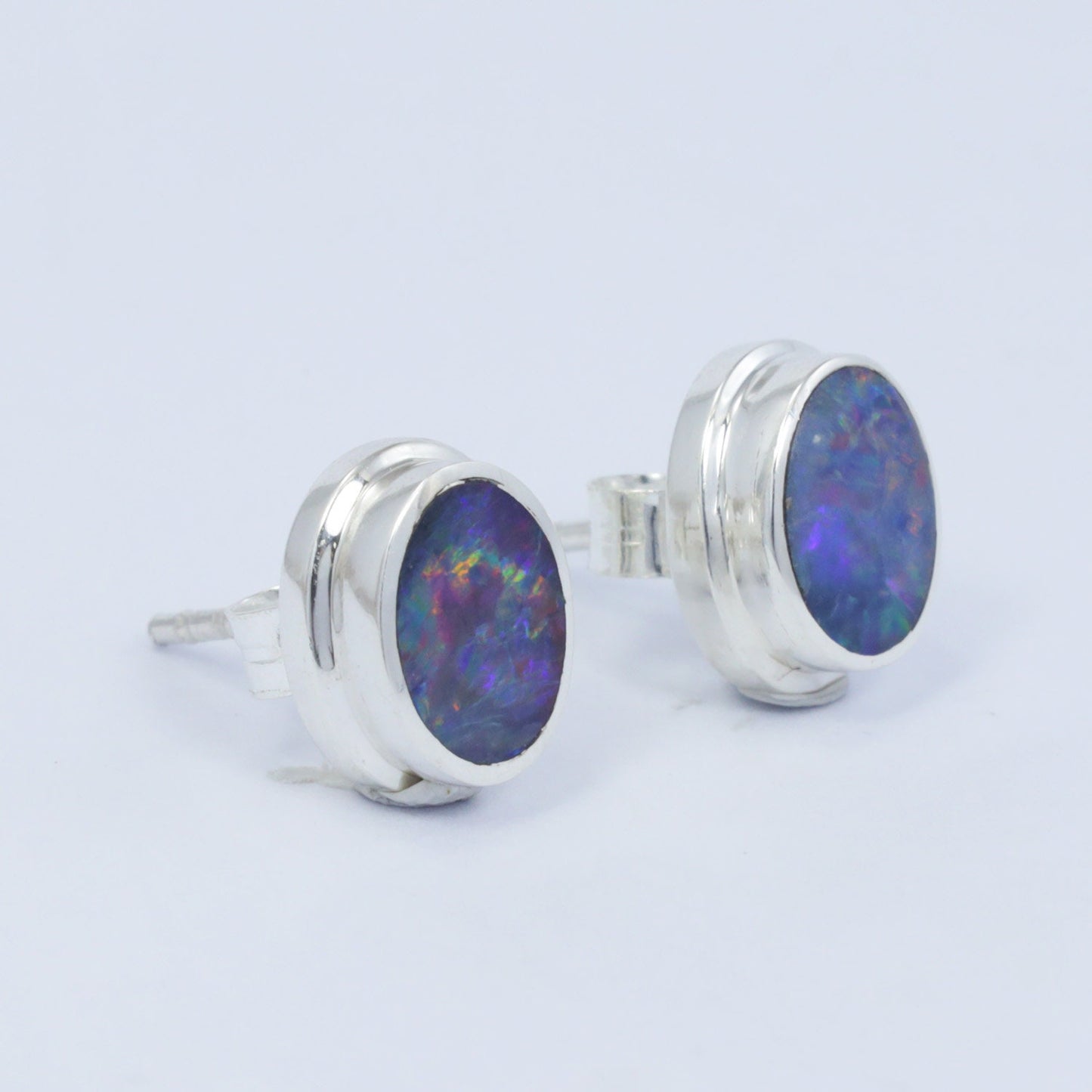 fire opal stud earrings set in 925 sterling silver 7*5 mm oval shape