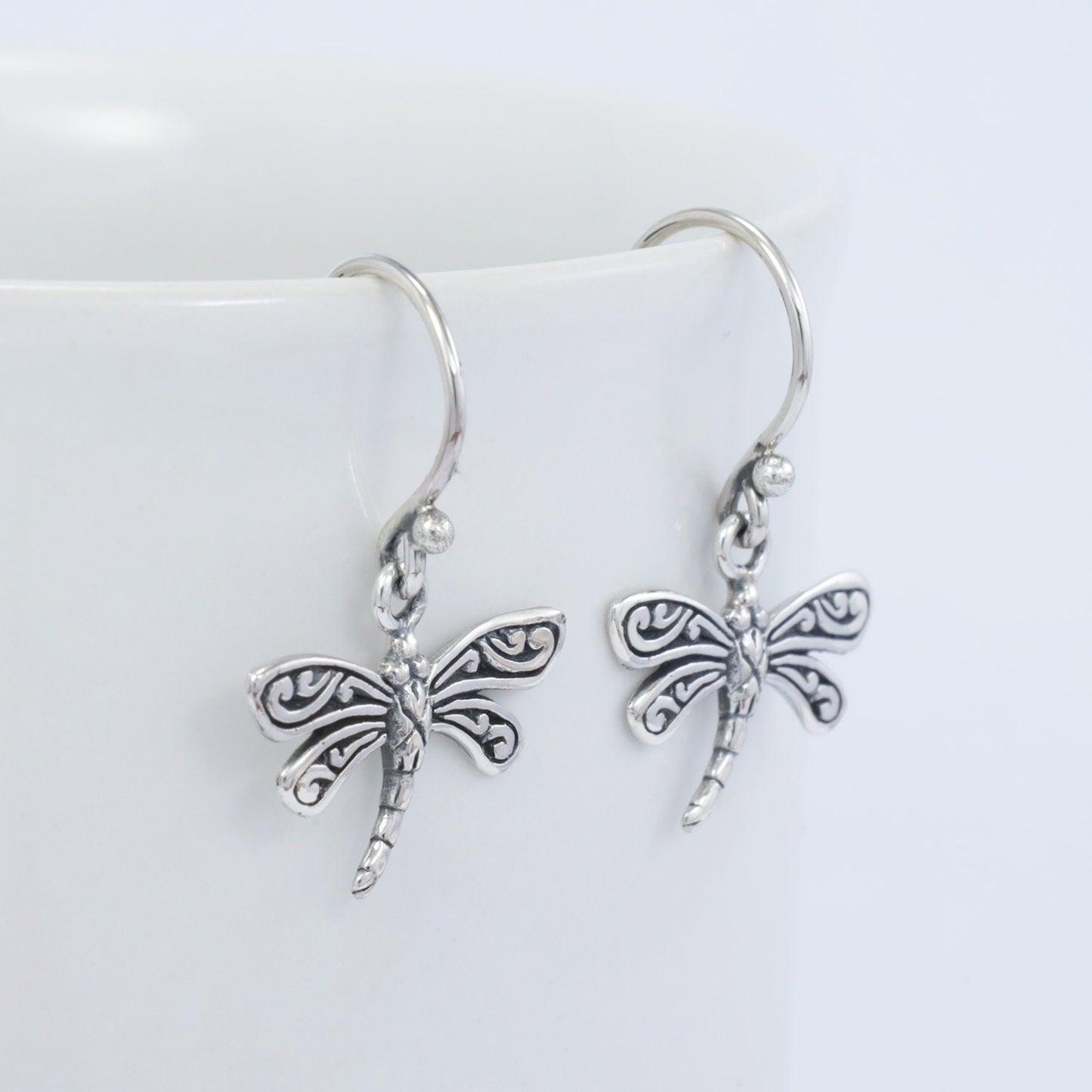 dragonfly earrings 925 sterling silver decorated with swirl filigree ornament