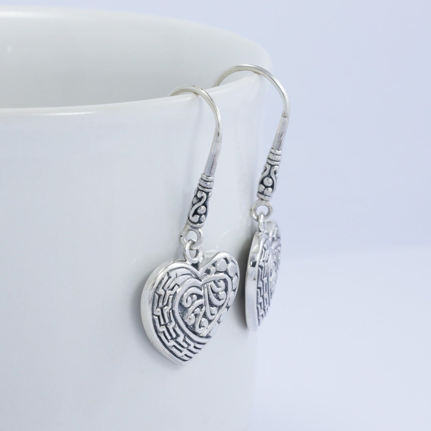 925 sterling silver earrings heart shape decorated with filigree ornament