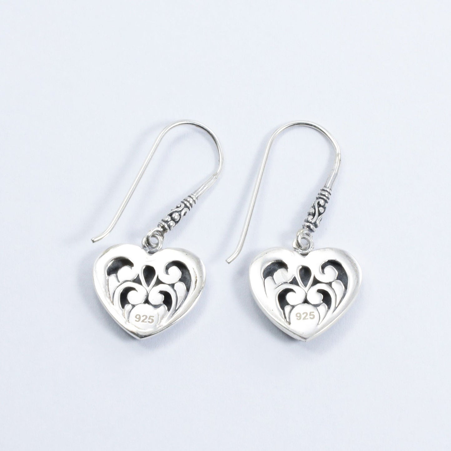 925 sterling silver earrings heart shape decorated with filigree ornament