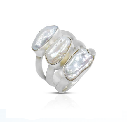 Bali Handmade 925 sterling silver with gorgeous and natural biwa pearl ring, beautiful bali design biwa ring, natural baroque pearl ring