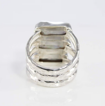 Bali Handmade 925 sterling silver with gorgeous and natural biwa pearl ring, beautiful bali design biwa ring, natural baroque pearl ring