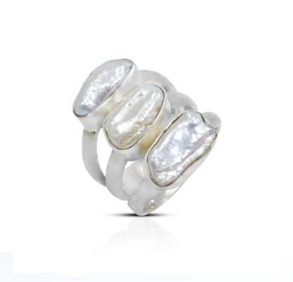Bali Handmade 925 sterling silver with gorgeous and natural biwa pearl ring, beautiful bali design biwa ring, natural baroque pearl ring