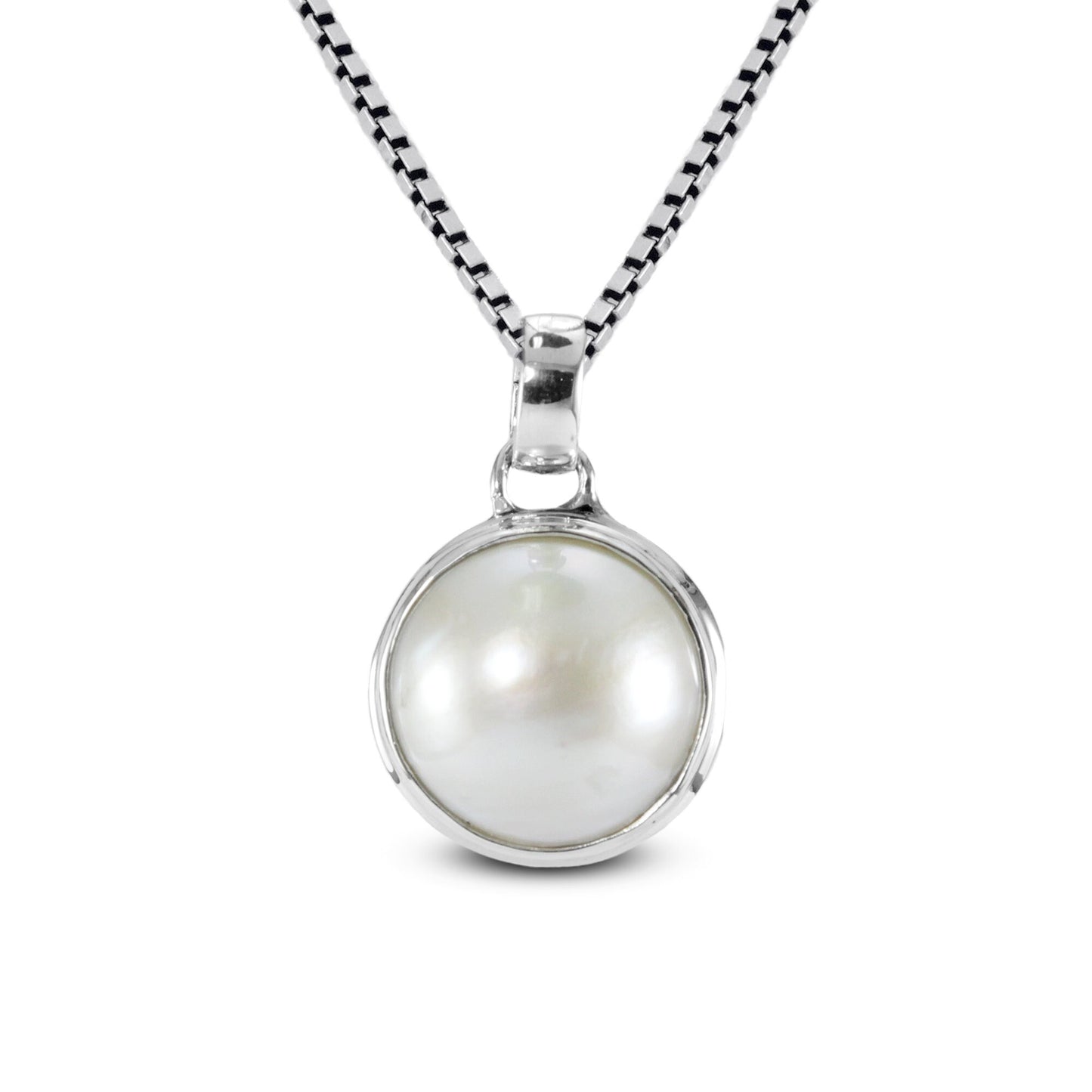 Genuine round white mabe pearl set in 925 sterling silver pendant, Natural large Mabe pearl 16 mm round