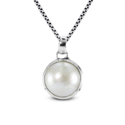 Genuine round white mabe pearl set in 925 sterling silver pendant, Natural large Mabe pearl 16 mm round