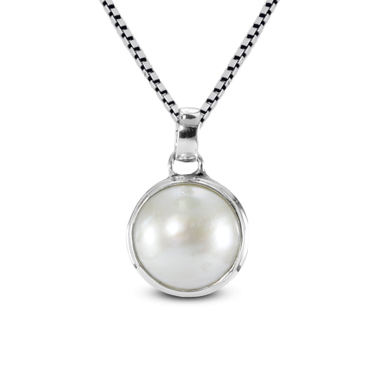 Genuine round white mabe pearl set in 925 sterling silver pendant, Natural large Mabe pearl 16 mm round