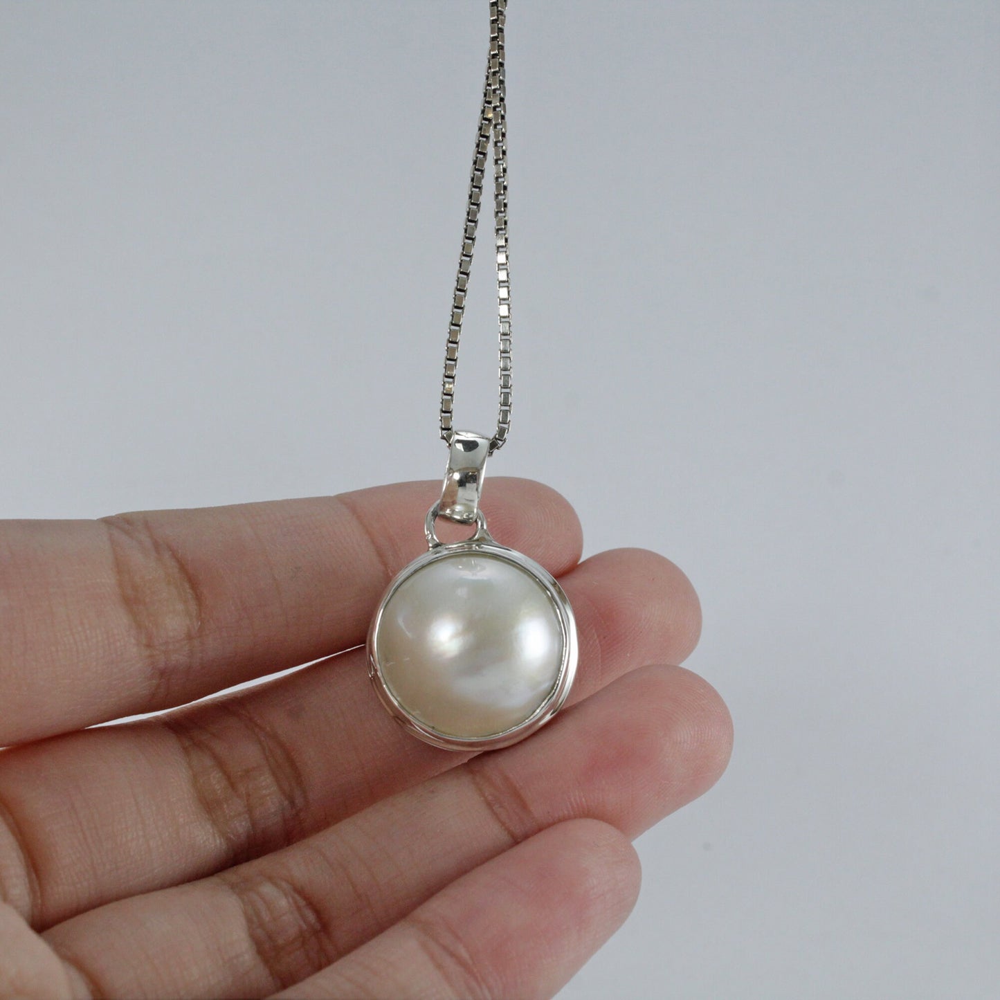 Genuine round white mabe pearl set in 925 sterling silver pendant, Natural large Mabe pearl 16 mm round