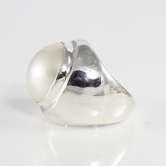 mabe pearl ring set in wide band 925 sterling silver, large pearl ring