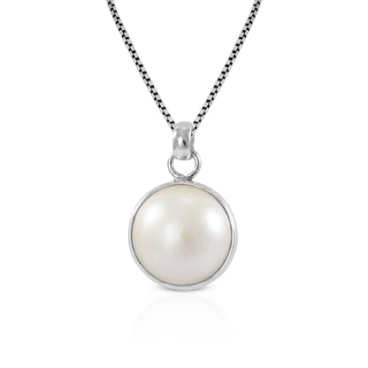 Genuine round white mabe pearl set in 925 sterling silver pendant, Pacific Ocean Mabe pearl 16 mm round
