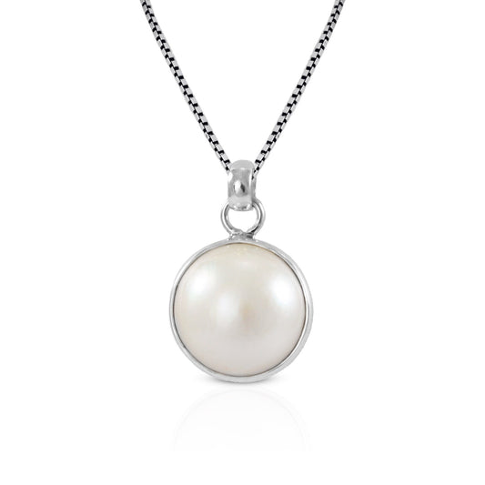 Genuine round white mabe pearl set in 925 sterling silver pendant, Pacific Ocean Mabe pearl 16 mm round