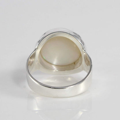 mabe pearl ring 14 MM set in wide band ring 925 sterling silver