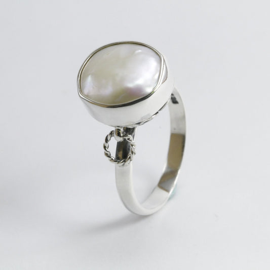 Bali Handmade 925 sterling silver with gorgeous and natural biwa pearl ring, beautiful bali design biwa ring, natural baroque pearl ring
