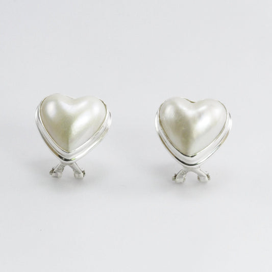 Lovely Heart Shape 14*14 mm white mabe south sea pearl OMEGA stud earrings set in 925 sterling silver ear studs with omega lock