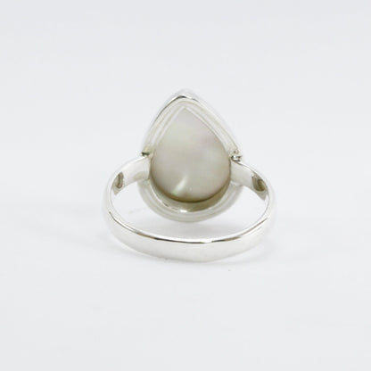 Handmade ring design 925 sterling silver with genuine tear drop shape cultured white mabe pearl, pear shape white mabe pearl ring,