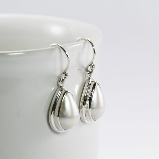 beautiful tear drop mabe pearl set in 925 sterling silver dangle earrings, pear - shape mabe 36 mm drop length,