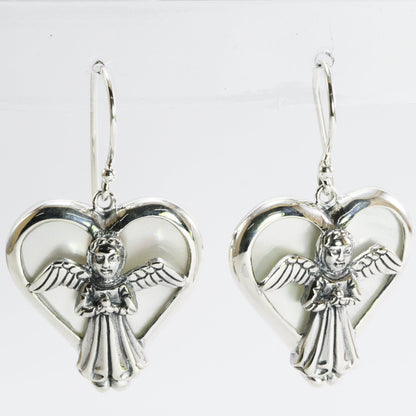 silver angel earrings with natural white shell set in 925 sterling silver