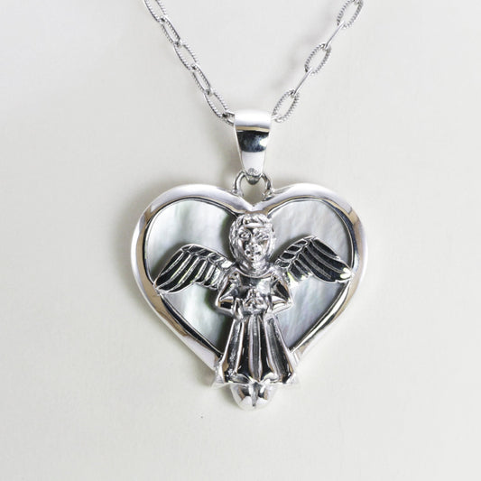 guardian angel pendant necklace 925 sterling silver with genuine white shell