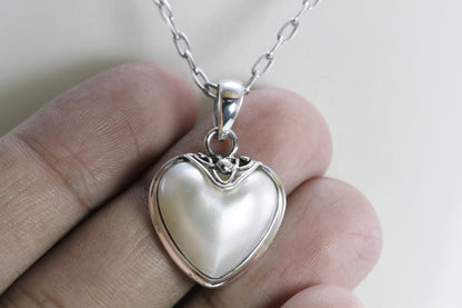Genuine 19*19 MM heart shape Mabe pearl set in 925 sterling silver pendant bezel set decorated with flower filigree, heart pearl pendant