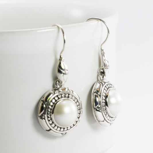 white mabe pearl earrings 925 sterling silver decorated with rock ornament