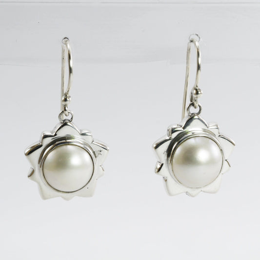 white mabe pearl earrings 925 sterling silver, star silver earrings