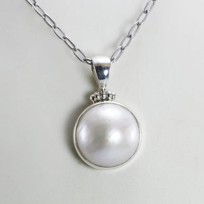 white mabe pearl pendant necklace 925 sterling silver