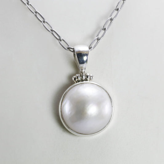 white mabe pearl pendant necklace 925 sterling silver
