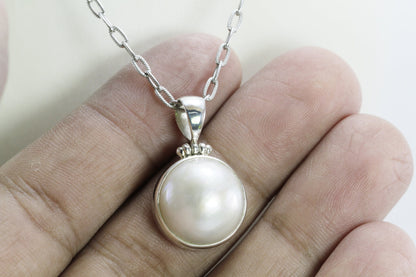 white mabe pearl pendant necklace 925 sterling silver