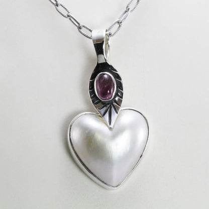 white mabe pearl pendant necklace set in 925 sterling silver with genuine pink tourmaline