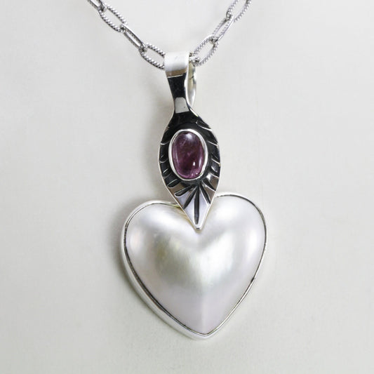 white mabe pearl pendant necklace set in 925 sterling silver with genuine pink tourmaline