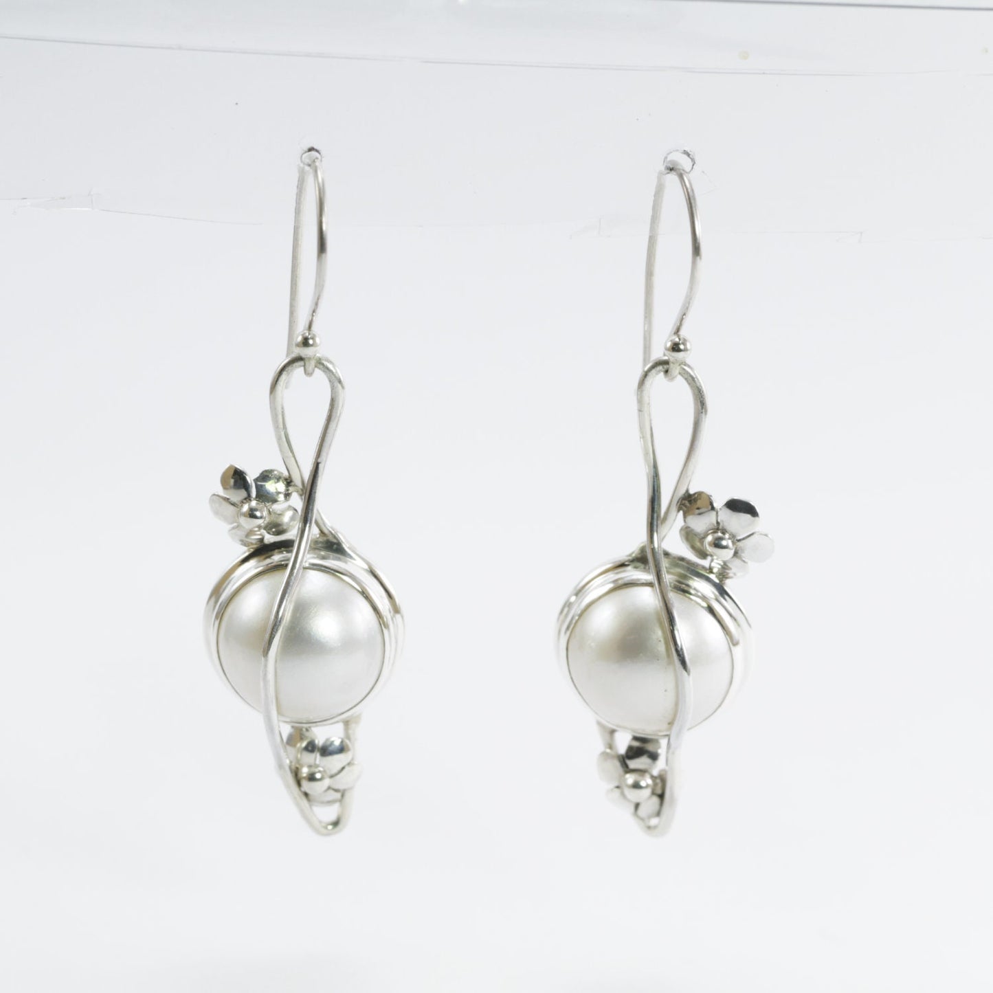 white mabe earrings dangle set in 925 sterling silver decorated with rope ornament