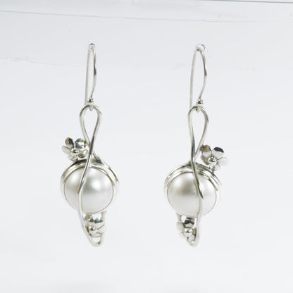 white mabe earrings dangle set in 925 sterling silver decorated with rope ornament