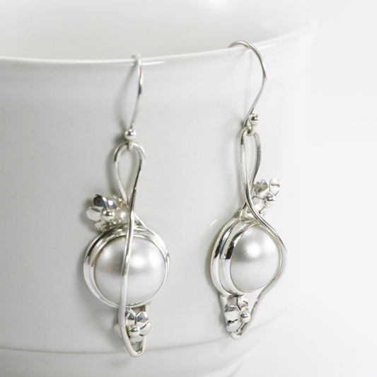 white mabe earrings dangle set in 925 sterling silver decorated with rope ornament