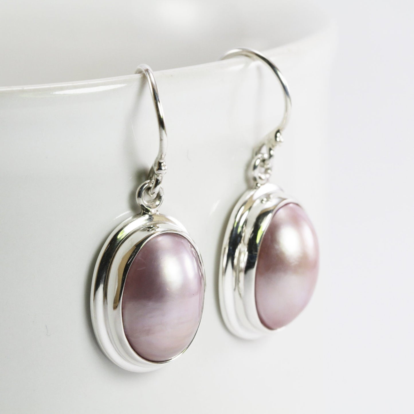 oval pearl earrings 925 sterling silver oval 10*14 mm, mabe pearl earrings,