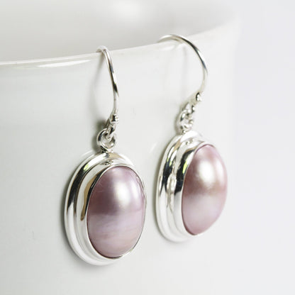 oval pearl earrings 925 sterling silver oval 10*14 mm, mabe pearl earrings,