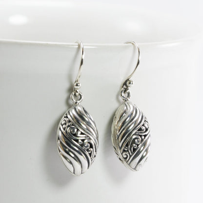 marquise earrings 925 sterling silver decorated with bali carving filigree ornament