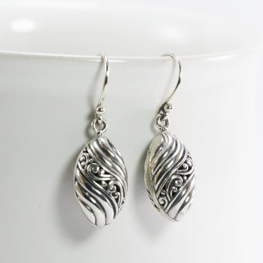 marquise earrings 925 sterling silver decorated with bali carving filigree ornament